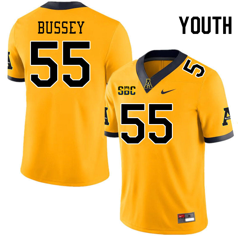 Youth #55 Jackson Bussey Appalachian State Mountaineers College Football Jerseys Stitched-Gold